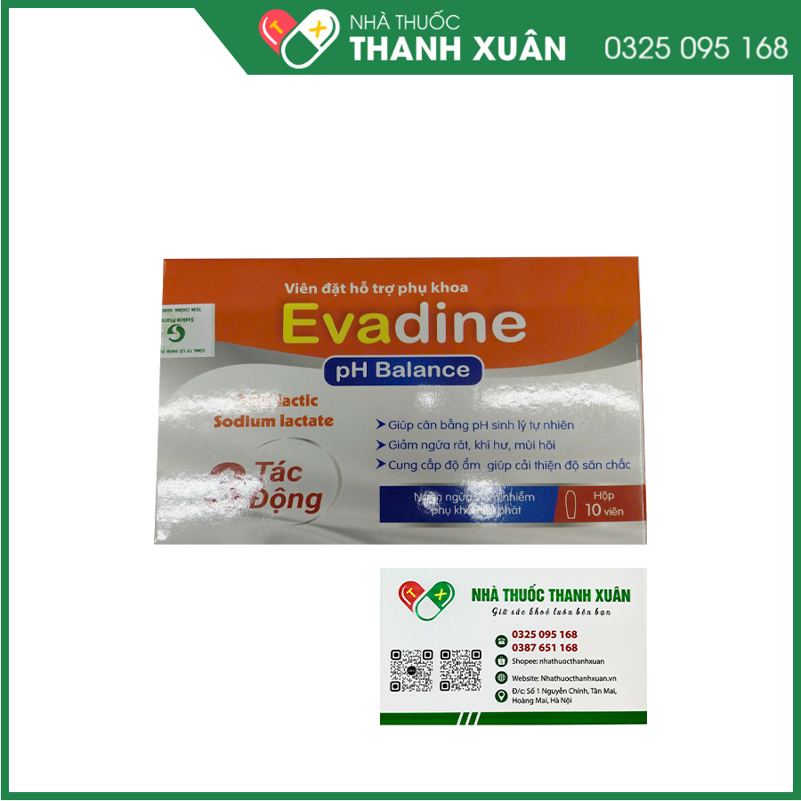 Evadine - Viên đặt hỗ trợ phụ khoa giúp cân bằng pH, hỗ trợ giảm viêm, cải thiện độ săn chắc và đàn hồi của niêm mạc